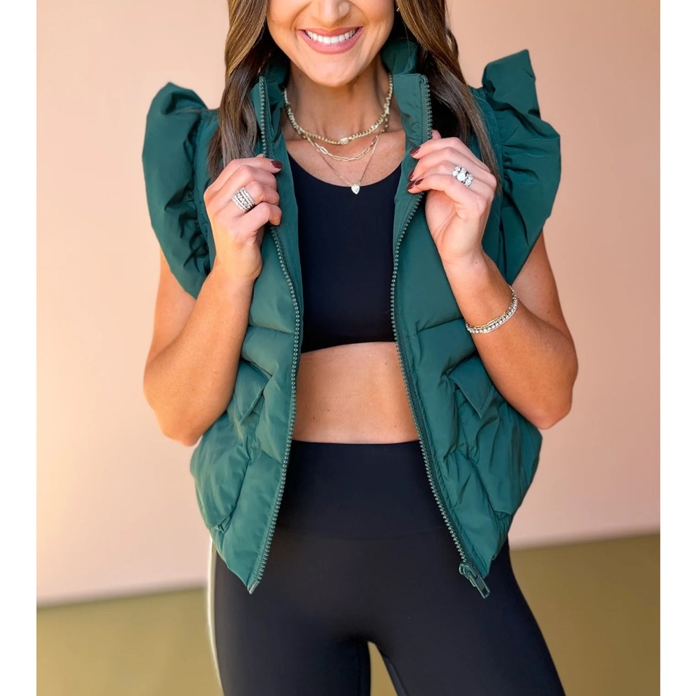 NEW JODIFL pretty cute puffer vest in hunter‎ green